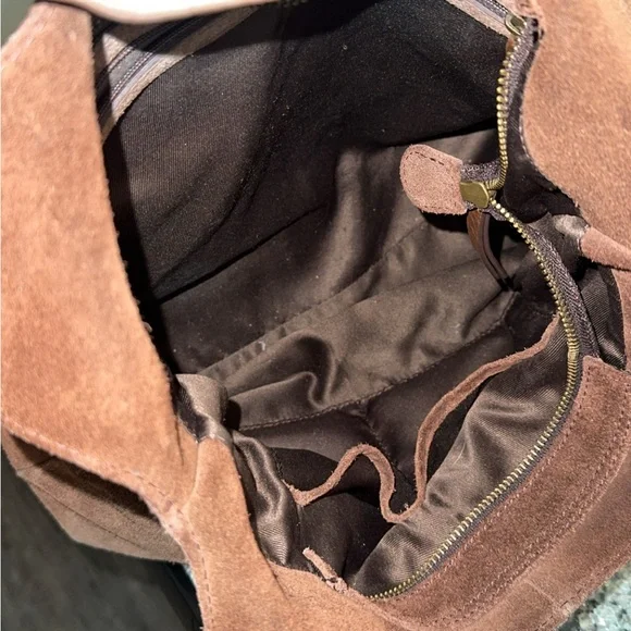 Vintage Brown Suede Tote Bag - Classic Women's Shoulder Bag - Picture 4 of 10